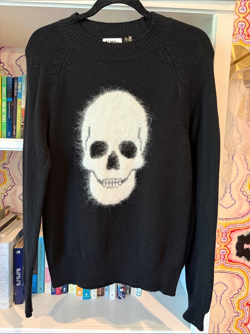 27 Miles Malibu Black Sweater with White Skull Motif